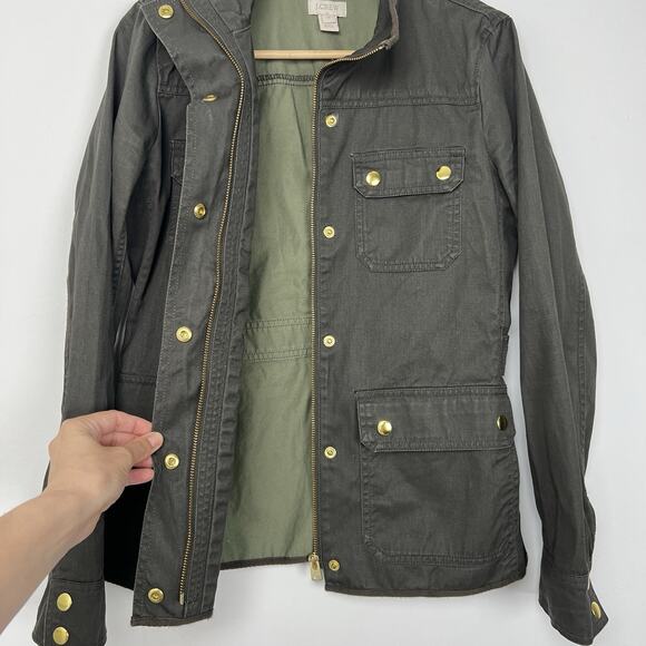 J Crew Factory Womens XS Resin Coated Twill Field Utility Jacket Green Zip Front - Picture 3 of 11